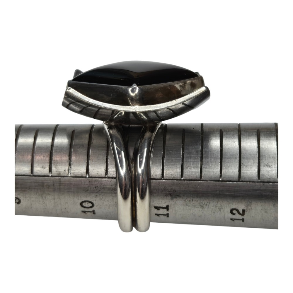 Vintage Sterling Silver 925 Black Onyx Mid Century Modern Cocktail Ring SZ 10.5 - Picture 10 of 11